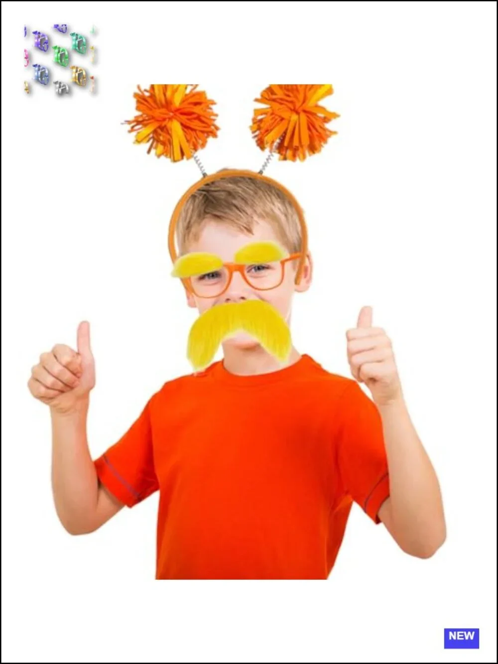 Orange Furry Headband with Glasses Mustache & Eyebrows Costume Accessory Set